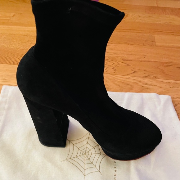 New Platform block heel black suede Charlotte Olympia black booties 39.5 - Picture 7 of 12